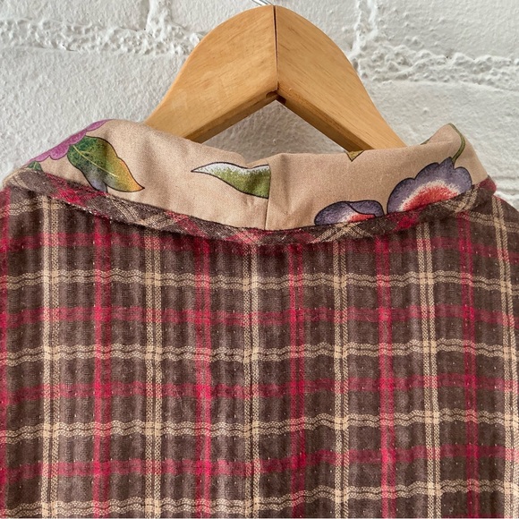 Vintage Dress Womens Mixed Plaid Floral Print Maxi Prairie Folk Eclectic Country - Picture 11 of 13